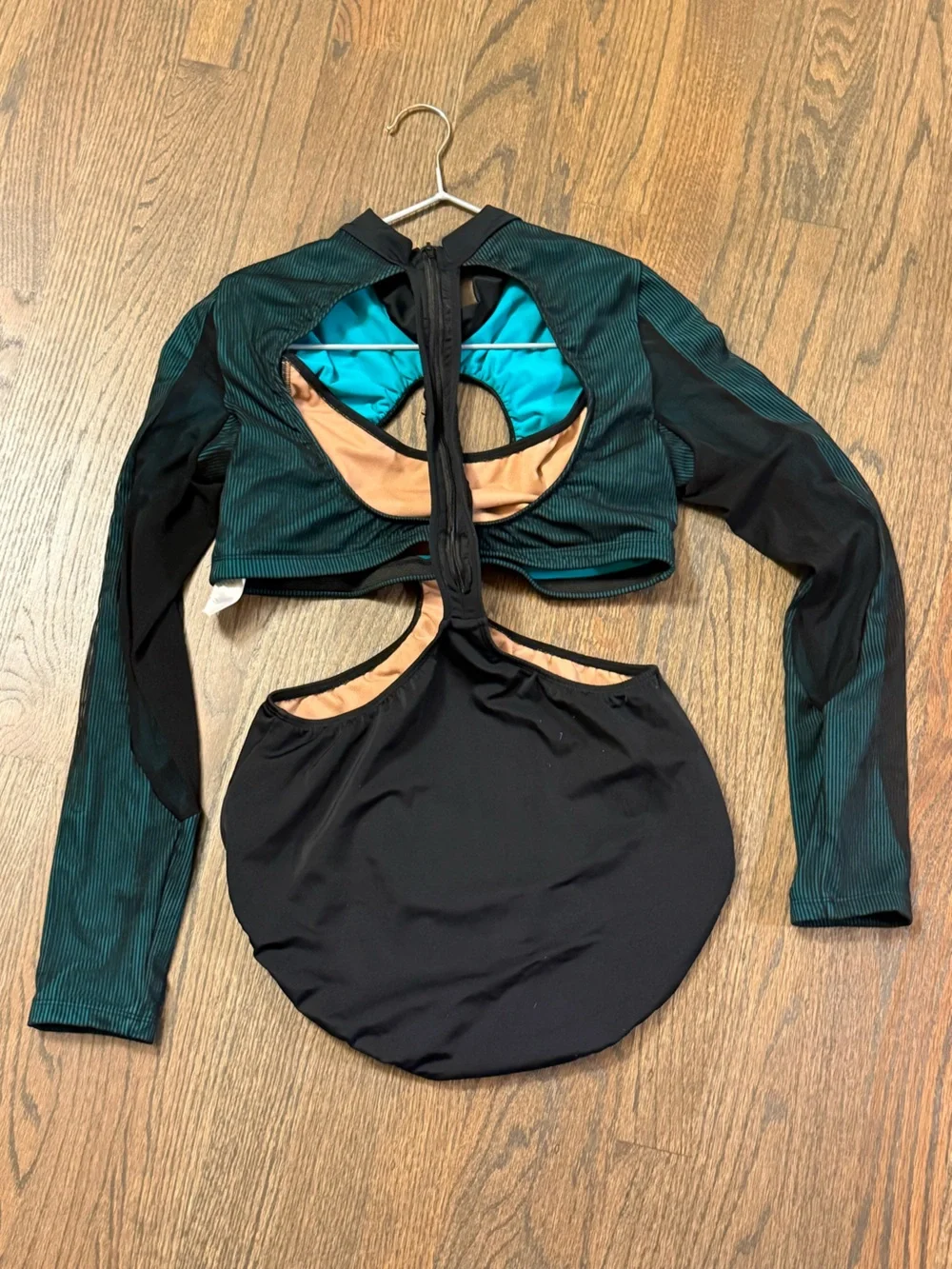 Women’s Black & Teal One-Piece - Long Sleeve Top & High-Waist Bottom